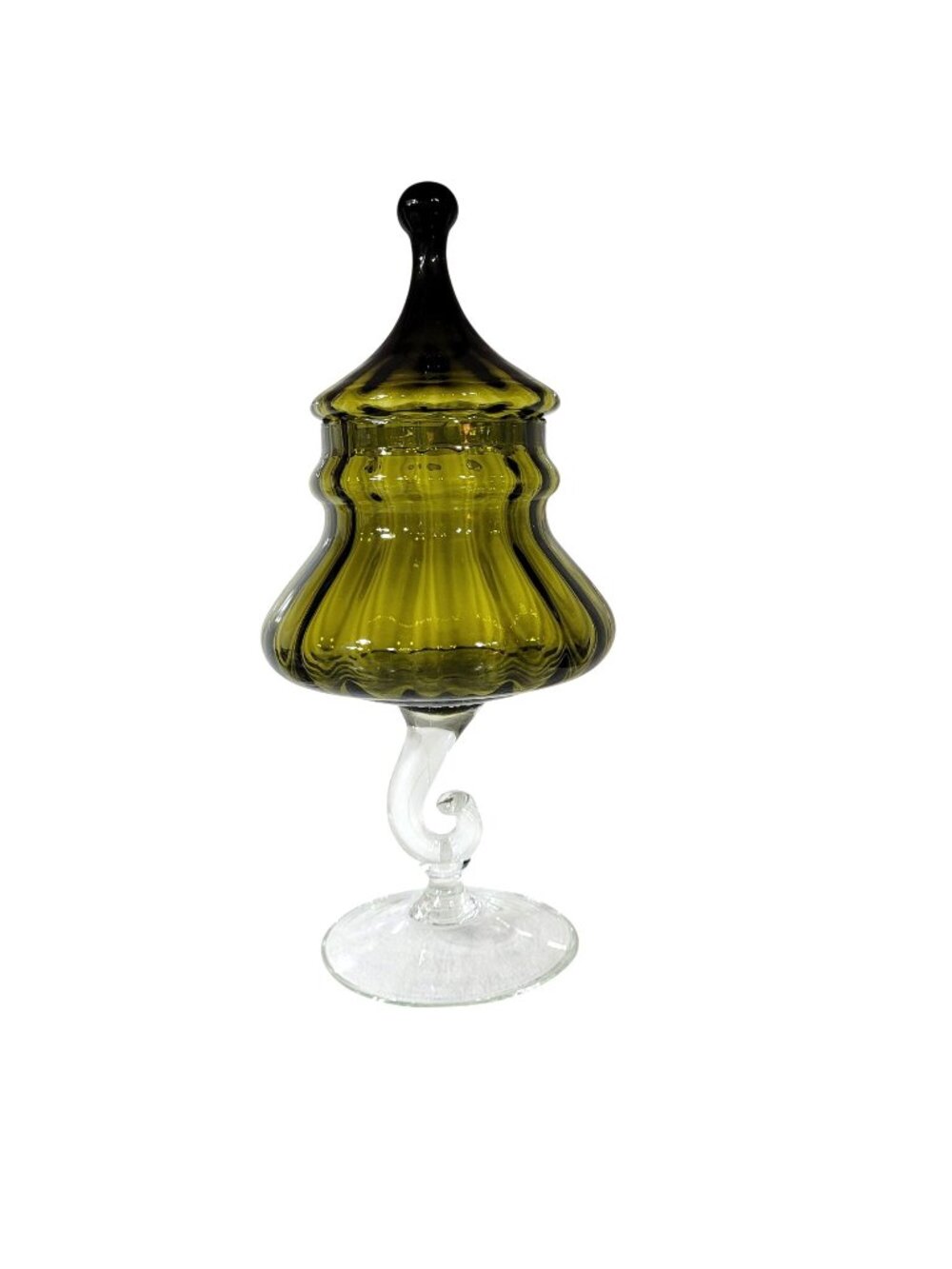 Empoli Italian Avocado Green Blown Glass Circus Tent Apothecary Lid Dish 14''